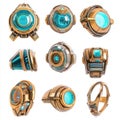 Futuristic bronze and teal tech gadgets isolated on white background Royalty Free Stock Photo