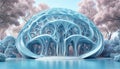 Futuristic building. Biomorphous architecture. Biodesign of landscape