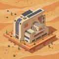 Futuristic building in a desert landscape features a geometric design with rounded Royalty Free Stock Photo
