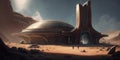 Futuristic building habitat on mars settlement from sci-fi novel