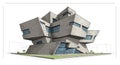 Futuristic building with interlocking, angular blocks stacked asymmetrically, creating a Royalty Free Stock Photo