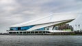 The futuristic building shape of the Eye Film Museum on the north shore of the harbor named Het IJ in Amsterdam