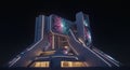 Futuristic building with a unique, angular design featuring illuminated panels Royalty Free Stock Photo