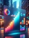 Futuristic Business Analytics Dashboard on Translucent Digital Display, Visualizing Data Trends, Financial Growth, and Technology Royalty Free Stock Photo