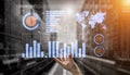 Futuristic Business Dashboard Displaying Charts and Data Analysis in a Modern Urban Setting Impute Royalty Free Stock Photo