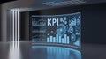 Futuristic Business Intelligence Dashboard with KPI Data on a Holographic Screen in a Modern Office Environment Royalty Free Stock Photo