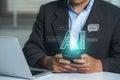 Futuristic Business Transformation: AI Technology Enabling Seamless Work. Analyzing information and processing big data with the