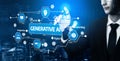 Futuristic Businessman Interacting with Digital Interface Featuring Generative Art, Artificial Intelligence, and Machine Royalty Free Stock Photo
