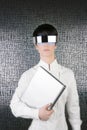 Futuristic businesswoman laptop glasses