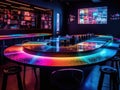 Futuristic cafe with pulsating lights and interactive menu