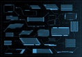 Futuristic callout title banners. Digital frame boxes, cyberpunk style description background and cyber tech HUD info