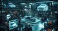 Futuristic car assembly line with advanced robotic technology