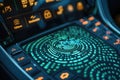 Futuristic Car Interior with Illuminated Fingerprint Scanner Control Panel Royalty Free Stock Photo