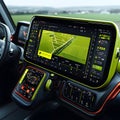 Futuristic car dashboard with large touchscreen display Royalty Free Stock Photo