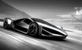 Futuristic car illustration, black and white dynamic background. Generative Ai