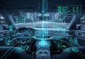 Futuristic car interior with augmented reality technology interface Royalty Free Stock Photo