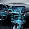 Futuristic car interior featuring advanced digital interface Royalty Free Stock Photo