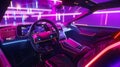 Futuristic Car Interior with Neon Lighting. Generative ai Royalty Free Stock Photo