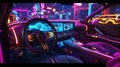 Futuristic Car Interior with Neon Lighting. Generative ai Royalty Free Stock Photo