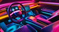 Futuristic Car Interior with Neon Lighting. Generative ai Royalty Free Stock Photo