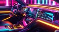 Futuristic Car Interior with Neon Lighting. Generative ai Royalty Free Stock Photo