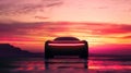 Futuristic car at sunset on a reflective surface Royalty Free Stock Photo