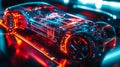 A futuristic car with a transparent design showcases intricate technology. The illuminated elements reflect modern engineering Royalty Free Stock Photo