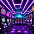 futuristic casino filled with gambling machines Fantasy concept