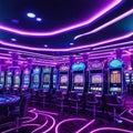 futuristic casino filled with gambling machines Fantasy concept