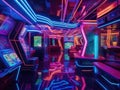 Futuristic neon casino with holographic slot machines