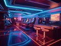 Futuristic neon casino with holographic slot machines