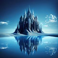 A Futuristic Castle by the Lake: Majestic Lakeside Architecture Reflecting Nature\'s Splendor - Tranquil and Crystalline