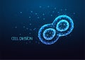 Futuristic cell division concept banner in glowing low polygonal style isolated on dark blue Royalty Free Stock Photo