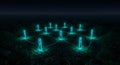 Futuristic charging grid glows in a dark forest Royalty Free Stock Photo