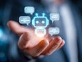 Futuristic chatbot technology concept with digital ai assistant and communication bubbles Royalty Free Stock Photo