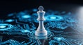 A futuristic chess piece on a digital circuit board background Royalty Free Stock Photo