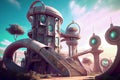 A futuristic children's playground with towering slides and colorful structures, generative ai