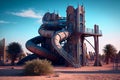 A futuristic children's playground with towering slides and colorful structures, generative ai