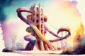 A futuristic children's playground with towering slides and colorful structures, generative ai