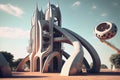 A futuristic children's playground with towering slides and colorful structures, generative ai