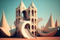 A futuristic children's playground with towering slides and colorful structures, generative ai