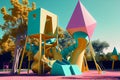 A futuristic children's playground with towering slides and colorful structures, generative ai