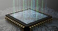 A futuristic chip with digital code streams emerging from its su Royalty Free Stock Photo