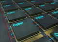 Chip, microelectronics, cyber technology, 3d render illustration.