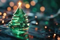 Futuristic christmas tree on circuit board with glowing holiday lights Royalty Free Stock Photo