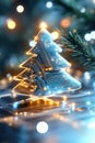 Futuristic christmas tree on circuit board with glowing holiday lights Royalty Free Stock Photo