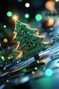 Futuristic christmas tree on circuit board with glowing holiday lights Royalty Free Stock Photo