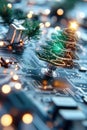 Futuristic christmas tree on circuit board with glowing holiday lights Royalty Free Stock Photo