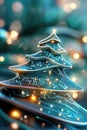 Futuristic christmas tree on circuit board with glowing holiday lights Royalty Free Stock Photo