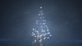 Futuristic christmas tree with glowing balls and snowstorm 3D rendering